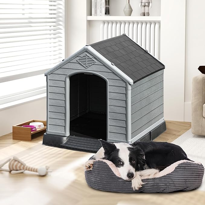 DWVO Spacious and Durable Dog House for Small to Medium Dogs, Indoor & Outdoor Use, Weather Resistant, Easy to Assemble (34.5''L*30.9''W*32''H, Black)