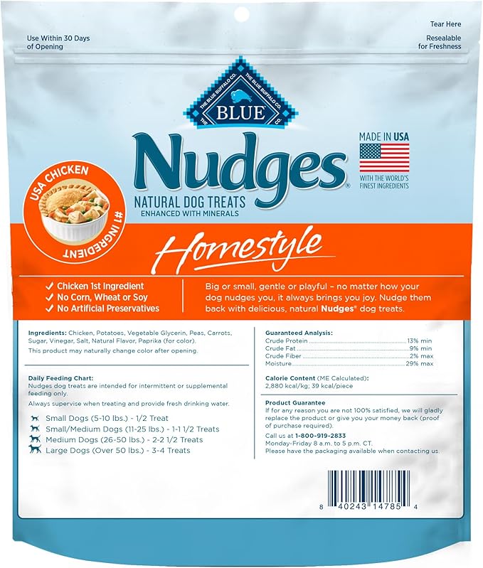 Blue Buffalo Nudges Homestyle Natural Dog Treats, Made in the USA with Real Chicken, Peas, and Carrots, 16-oz. Bag