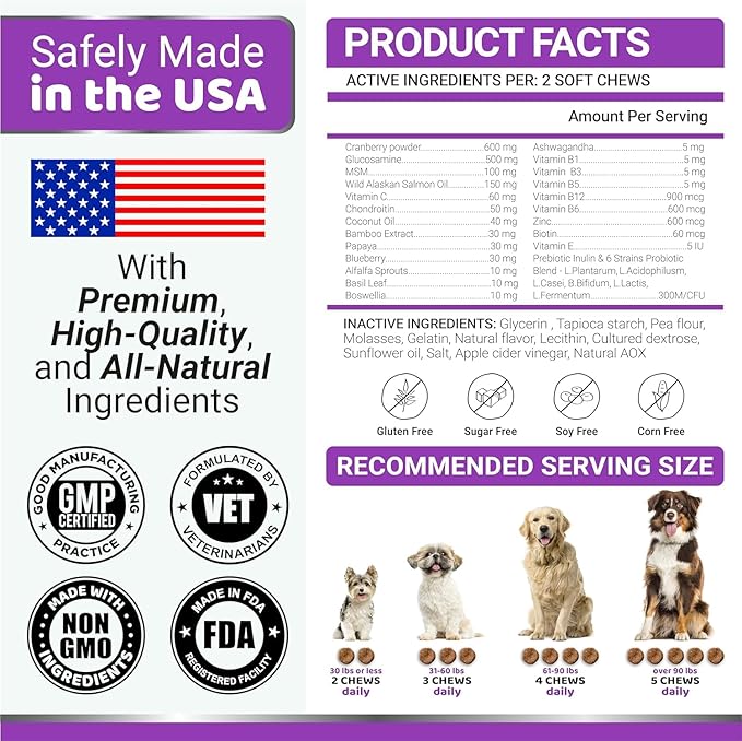 2-Pack Dog Multivitamin Chewable with Glucosamine - Dog Vitamins and Supplements - Senior & Puppy Multivitamin for Dogs - Hip & Joint Support - Immune Health, Skin, Heart, Digestion, Probiotics