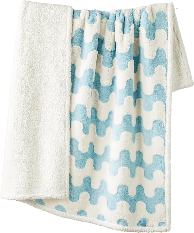 Lesure Waterproof Dog Blanket for Large Dogs - Washable Double Sided Dog Blankets with Warm Jacquard Shag and Soft Sherpa Fleece, Pet Cat blanket for Bed Protection, 3D Textured Wave, Blue