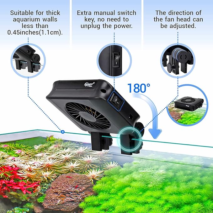 hygger Aquarium Chillers Fan, Quiet Fish Tank Cooling Fan Equipment with Adjustable Timer Speed Controller, Suitable for Freshwater Saltwater Tanks(1-Fan Head)