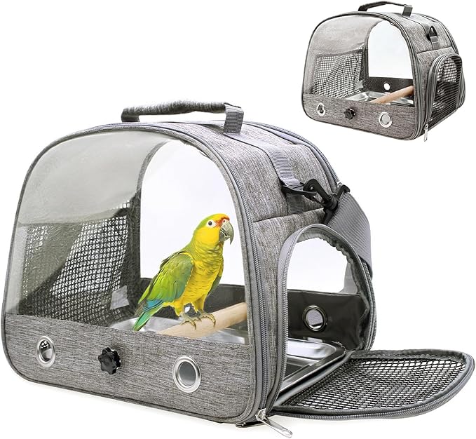 Bird Carrier with Perch Parakeet Travel Carrier Bag Portable Bird Backpack Carrier with Plat Breathable Bird Carrier Travel Cage for Small Pets