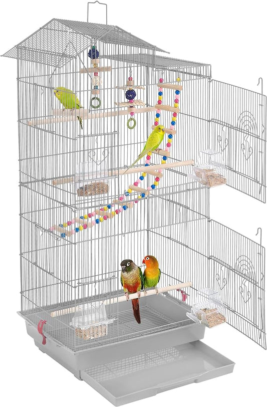 Yaheetech 39inch Iron Roof Top Bird Cage Parakeet Cage Parrot Cage for Small Birds Canary Budgie Cockatiel Lovebirds with Swing & Ladder