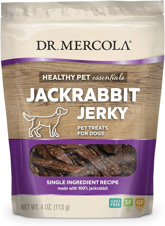 Dr. Mercola Jackrabbit Jerky for Dogs, 4 oz. (113g), Made with Wild Jackrabbit, non GMO, Gluten Free, Soy Free