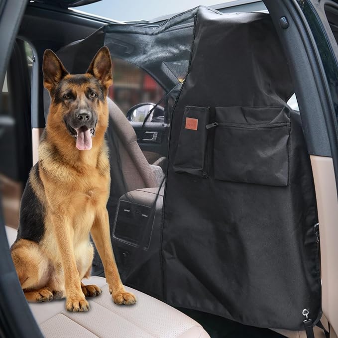 LOOBANI Upgraded Dog Car Barrier with Enhanced Visibility Mesh, 57" Wide - Fits Medium to Large SUVs & Cars, Dog Car Net with Adjustable Rope & Storage Bag for Safe Kids/Pet Travel