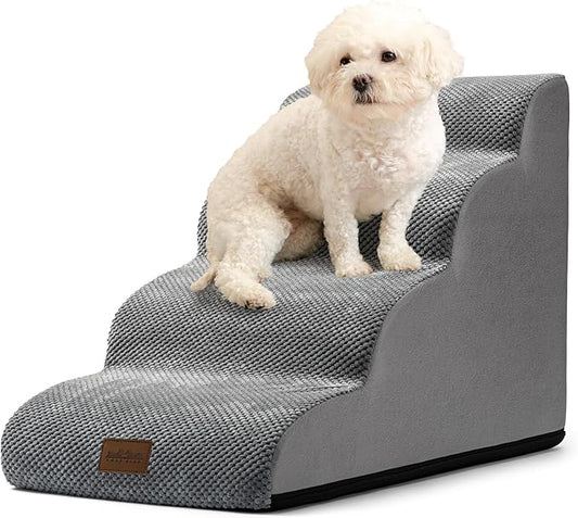 Dog Stairs for Medium Bed 20" H, Small Dogs Ramp with Leakproof Fabric Cover, Foam Pet Steps for Cat, Couch, Sofa, Lightweight, Non-Slip, Durable, Comfort, 15.7x28.3x19.7in, Grey, 4 Steps