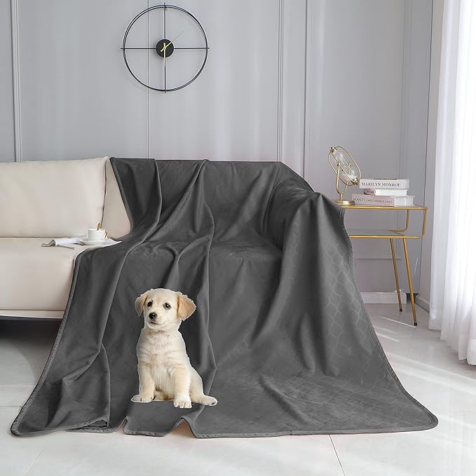 fuguitex Waterproof Dog Blanket Bed Cover Dog Crystal Velvet Moroccan Fuzzy Cozy Plush Pet Blanket Throw Blanket for Couch Sofa(40 * 60 inch, Dark grey+Beige)