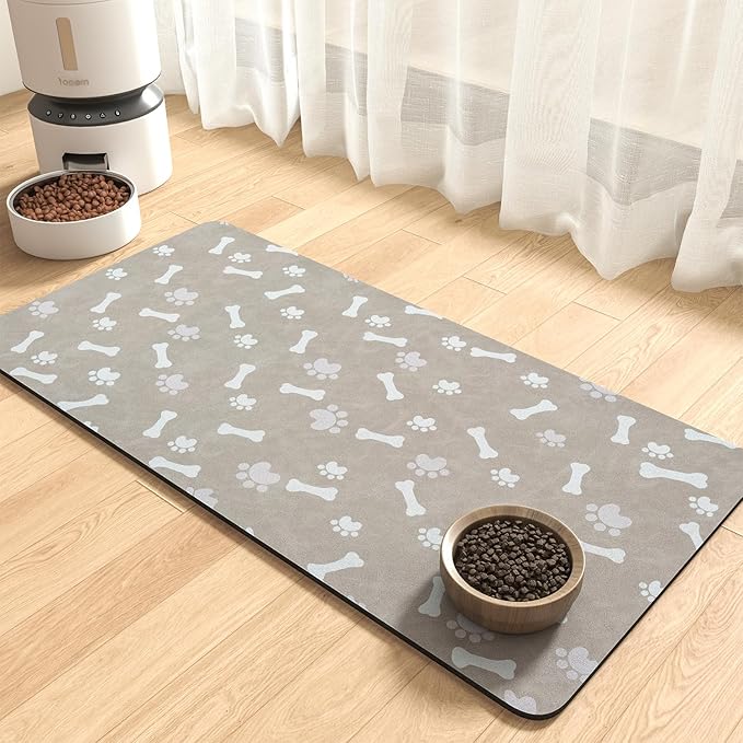 Pet Feeding Mat-Absorbent Dog Food Mat-Dog Mat for Food and Water-No Stains Quick Dry Dog Water Dispenser Mat-Pet Supplies-Dog Placemat Dog Water Bowl for Messy Drinkers (17"x34", GREY)