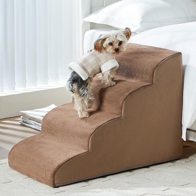 Dog Stairs for Small Dogs, 4-Steps Dog Ramp for Bed, Pet Stairs with Highly Supportive Foam and Non-Slip Bottom, Dog Stairs for Large Dogs and Medium Dogs (High 19.7 Inch)