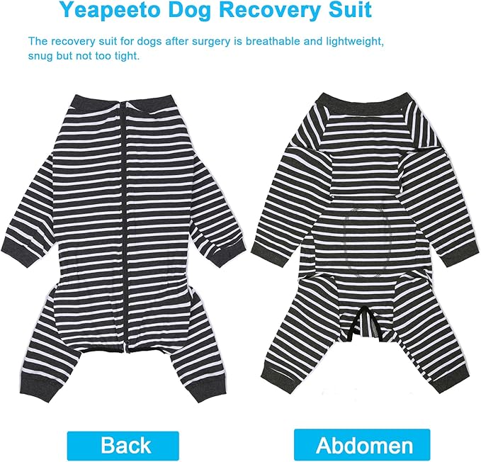 Dog Recovery Suit Full-Zipper After Post-Surgery Large Medium Dogs, Dog Bodysuit for Prevent Licking& Chewing Wounds Onesies Cone Alternative (Grey Stripe, 4X-Large)