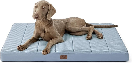 Bedsure Cooling Gel Foam Dog Bed for Large Dogs, Waterproof Orthopedic Egg Foam Dog Bed for Outdoor, Summer Comfort Pet Mats for Crate with Washable Cover(44"x32", Blue)