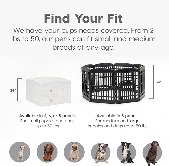 IRIS USA Dog Playpen, 4-Panel 24" Pet Playpen with Door, Puppy Playpen, Indoor/Outdoor Dog Pen, 35 x 35 x 24, Foldable, Customizable, White