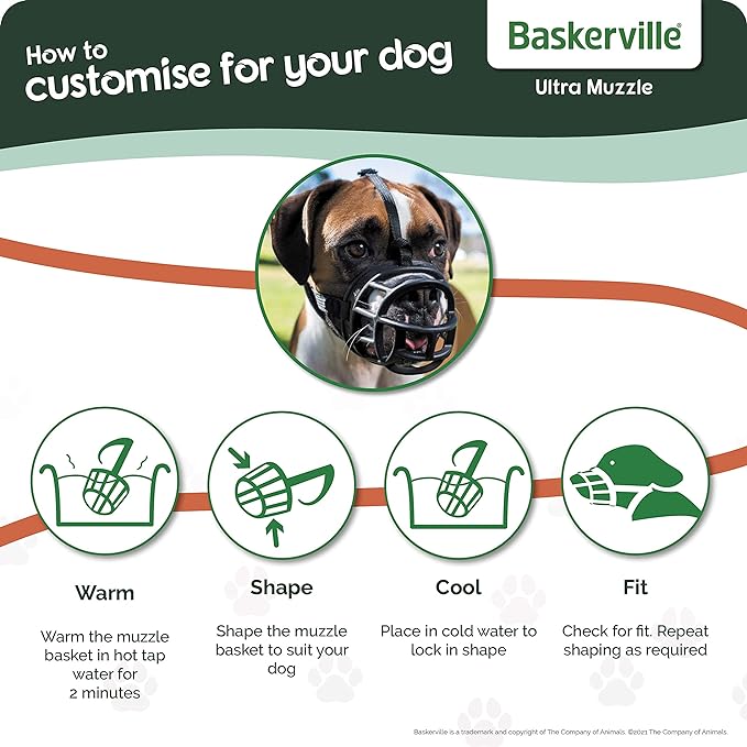 BASKERVILLE ULTRA MUZZLE - Patented Humane Design, Breathable, Dog can Pant and Drink, Adjustable, Padded, Dog Training Muzzle for Small Dogs, Prevents Biting, Wildlife Scavenging (Size 2, Tan)