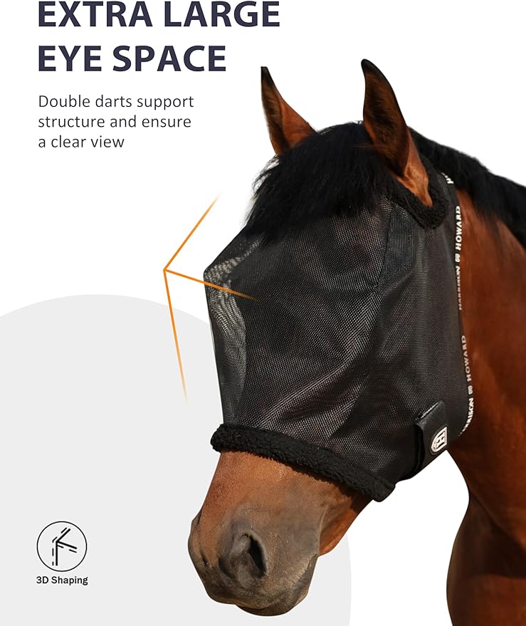 Harrison Howard All Round Mesh Horse Fly Mask UV Protective with Fleece Padded Edging Black L