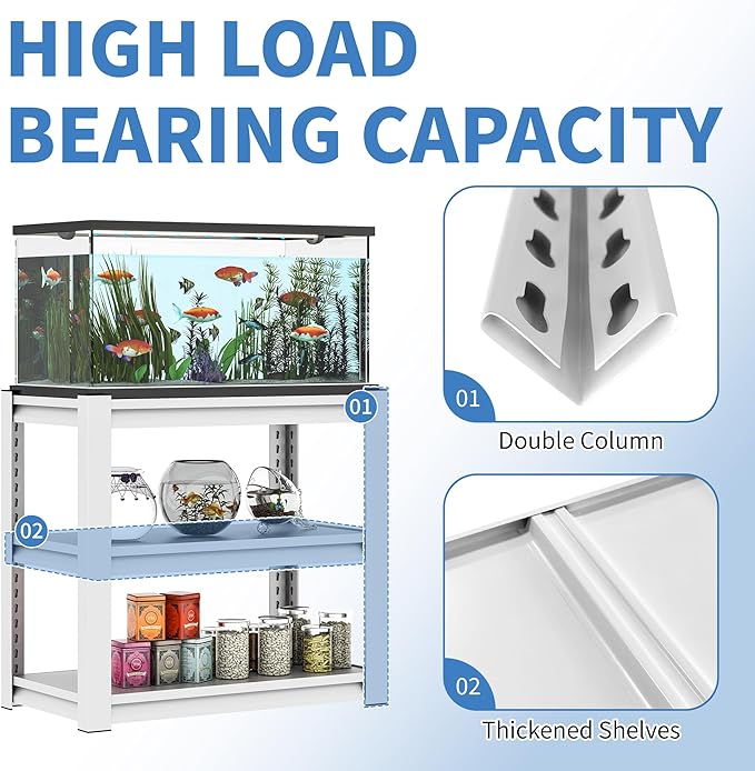 Fish Tank Stand,3-tier Rack Shelf heavy duty Metal Frame Aquarium Stand 20 Gallon,Reptile Terrarium Stand for 30 Gallon Long Aquarium,Reptile Tank Stand,Breeder Tank Stand,31.5"*18"*34"White