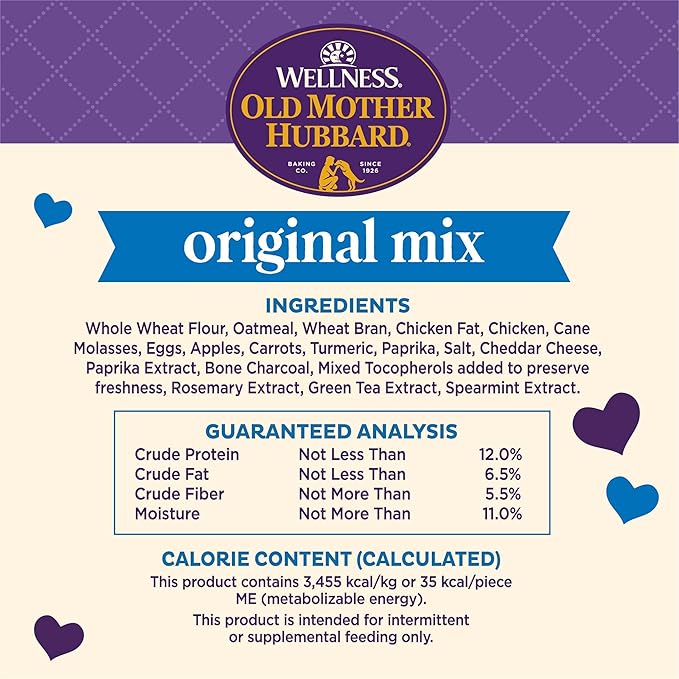 Old Mother Hubbard by Wellness Classic Original Mix Natural Dog Treats, Crunchy Oven-Baked Biscuits, Ideal for Training, Small Size, 3.8 pound bag