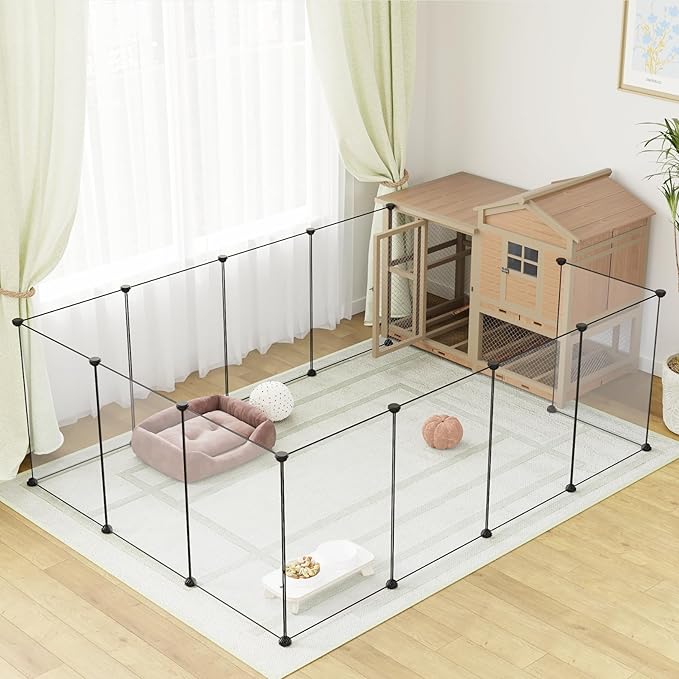 Large Transparent Pet Playpen, 28" H x 20" W, Dog Playpen, Small Animal Playpen, Puppy Playpen, Rabbit Playpen, Dog Pen, Dog Fence, for Kittens, Ferrets, Guinea Pigs, Indoor Use, 12 Panels