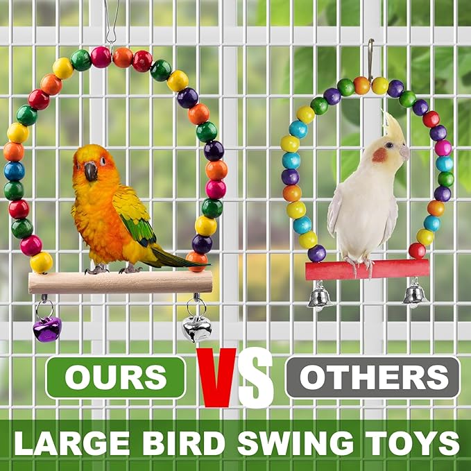 Bird Toys for Parakeets 7Pcs, Wood Parrots Toys Budgie Toys for Bird Cage Accessories, Bird Perch Swings for Small Birds Toys, Conure Cockatiel Toys, Bird Ladder Swing for Parakeets Climbing 18''