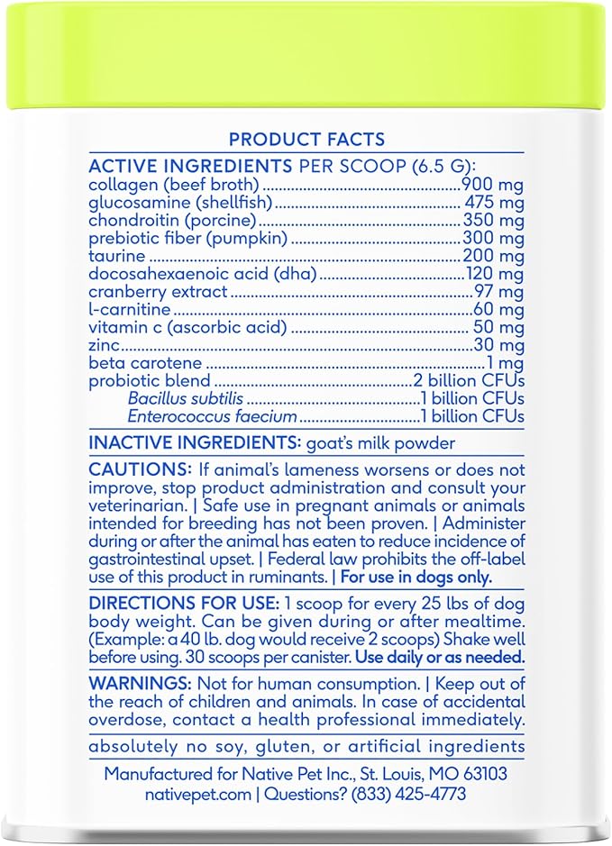 Native Pet The Daily Dog Supplement - 11 in 1 Dog Multivitamin for Dog Health - Tasty Scoop with Dog Vitamins and Supplements - Super Multi Vitamin for Dog, Pet Health - 12 Active Ingredients (7 oz.)