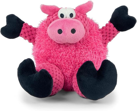 goDog Checkers Sitting Pig Squeaky Plush Dog Toy, Chew Guard Technology - Pink, Small