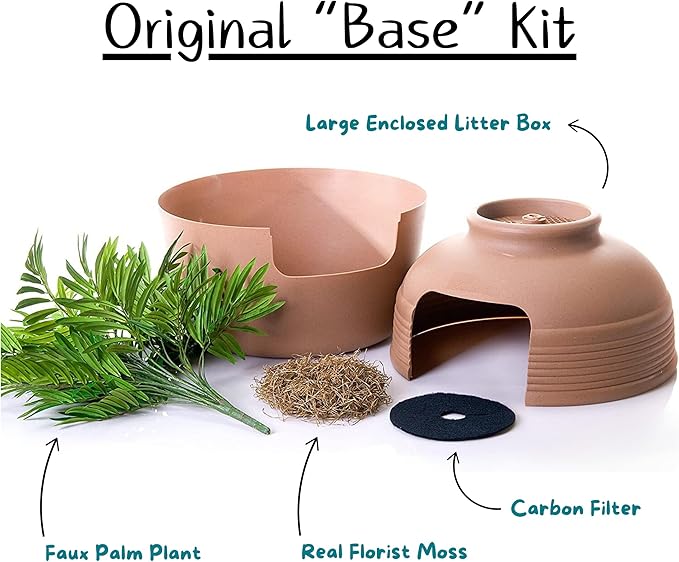 Good Pet Stuff, The Original Hidden Litter Box Base Kit, Round Enclosed Cat Litter Box Planter With Artificial Plants, Vented Carbon Odor Filter System, Florist Moss, Easy to Clean, Mocha Brown