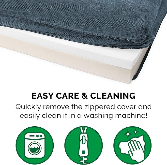 Furhaven Memory Foam Dog Bed for Large Dogs w/ Removable Bolsters & Washable Cover, For Dogs Up to 95 lbs - Sherpa & Chenille Sofa - Orion Blue, Jumbo/XL