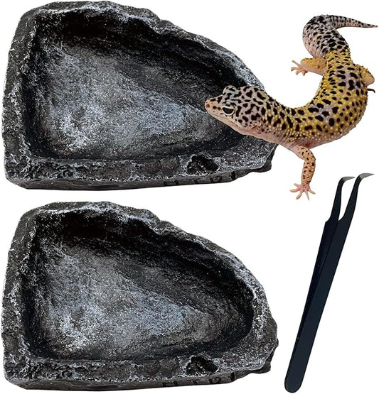 Reptile Feeding Dish Water Bowls 2 Pack Food Dish Water Dish Reptile Dish with Breadworm Feeding for Dragon Leopard Gecko Lizard Spider Scorpion Chameleon(2 Pcs deep Color)