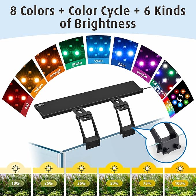 hygger Clip On Full Spectrum Aquarium LED Light, 22W Day-Night Dual Timer Sunrise-Day-Sunset-Moon Fish Tank Light, Adjustable Timer Brightness with 9 Colors for Planted Tank