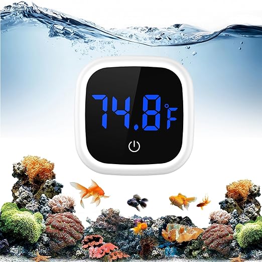 ORIA Digital Aquarium Thermometer, Stick-on LED Fish Tank Thermometer, Mini Aquarium Thermometer with 0.18°F Accuracy, Touch Button, Battery, for Fish, Reptile, Axolotl, Salt/Fresh Water