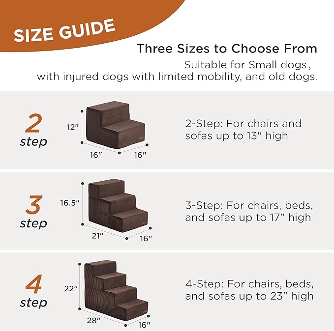 Lesure Dog Stairs for High Beds, Extra Wide Pet Stairs, 4-Steps Dog Steps for Medium/Small Dogs and Old Cats, Foldable Dog Steps with CertiPUR-US Certified Foam and Non-Slip Bottom, Brown