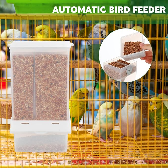 4 Pcs No Mess Bird Feeders Automatic Parrot Water Dispenser Clear Bird Seed Container Parakeet Cage Accessories for Small and Medium Birds Parrot Cockatiel Canary (Clear,Assorted)