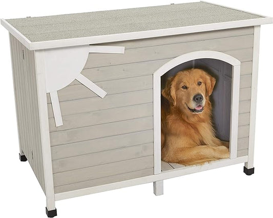 Midwest Homes for Pets Eilio Folding Outdoor Wood Dog House, No Tools Required for Assembly | Dog House Ideal for Large Dog Breeds, Beige (12EWDH-L)