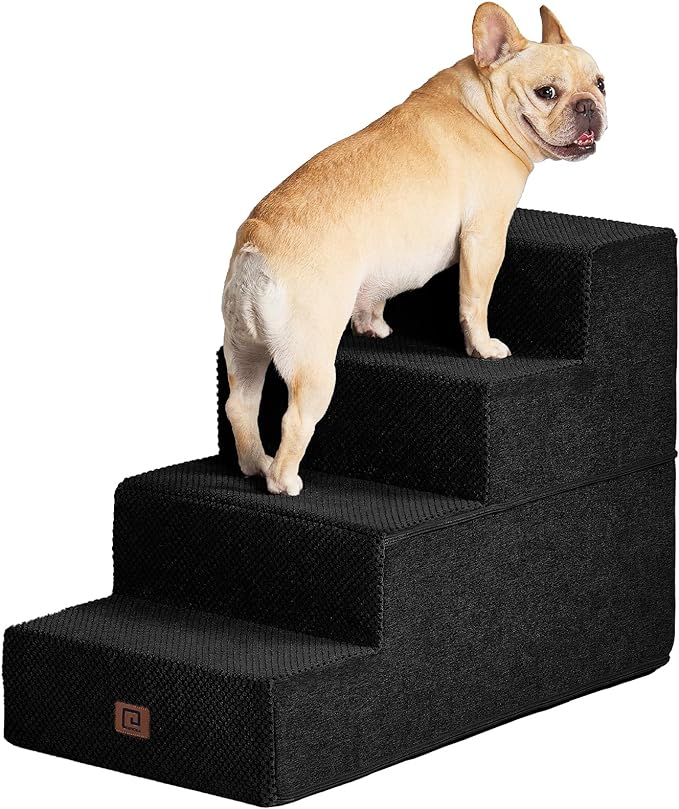 EHEYCIGA Dog Stairs for Bed 20”H, 4-Step Extra Wide Dog Steps for High Bed, Pet Steps for Small Dogs and Cats, Non-Slip Balanced Dog Indoor Ramp, Black