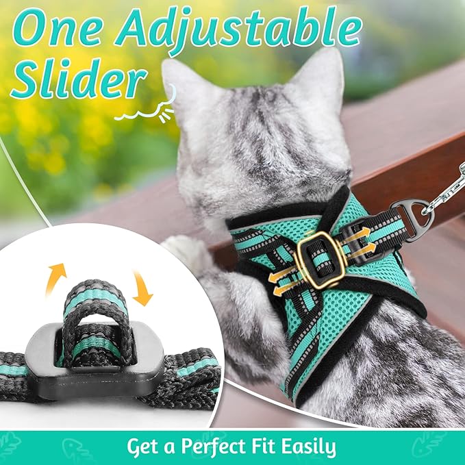 rabbitgoo Cat Harness and Leash Set for Walking Escape Proof, Adjustable Soft Kittens Vest with Reflective Strip for Cats, Comfortable Outdoor Vest,Green,M