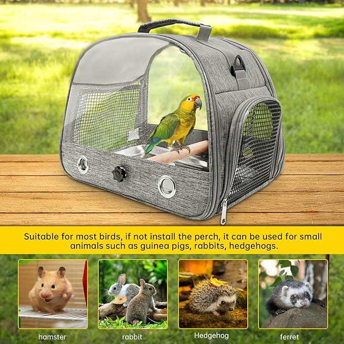 Bird Carrier with Perch Parakeet Travel Carrier Bag Portable Bird Backpack Carrier with Plat Breathable Bird Carrier Travel Cage for Small Pets