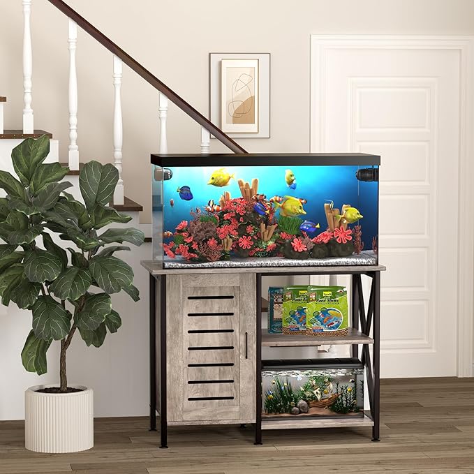 40-50 Gallon Fish Tank Stand, Aquarium Stand with Cabinet Accessories Storage, Heavy Duty Metal Frame, 40.55" L*18.89" W Tabletop, 1000LBS Capacity, Greige PG02YGZ