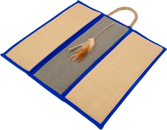 SmartyKat Clever Claws Carpet & Burlap Hanging Cat Scratch Mat - Brown/Gray with Blue Trim, One Size