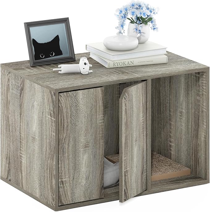 Furinno Peli Small Litter Box Enclosure, French Oak Grey