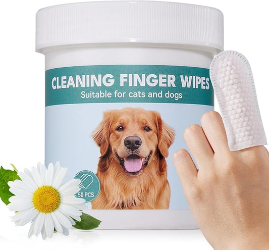 Natural Ear Wipes Finger for Dogs & Cats Comfy Finger Design | Clean Ear Wax, Debris & Dirt Gently | 50 Count Pack