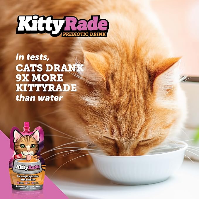 KittyRade – Delicious, Healthy Prebiotic, Isotonic Drink for Cats, Electrolytes | Reliable Hydration Drink for Cats & Low Calorie | Cat Health Supplement | Resealable Packs | (250ml x 10)
