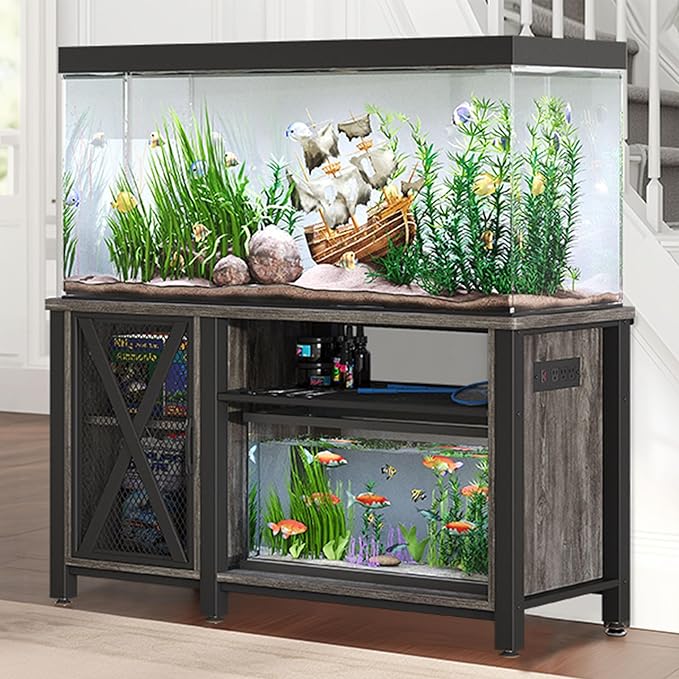 YITAHOME Heavy Duty 55-75 Gallon Aquarium Stand with Power Outlets, Cabinet for Fish Tank Accessories Storage - Metal Fish Tank Stand Suitable for Fish Tank, Turtle Tank, 880LBS Capacity, Grey