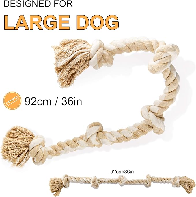 Fida Dog Rope Toys for Large/Medium Aggressive Chewers, Tough Rope Chew Toy, 3 Feet 5 Knots Indestructible Natural Cotton, Tug of War Dog Pull Rope Teeth Cleaning