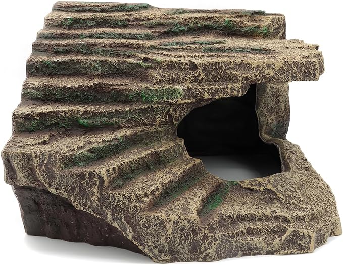 Resin Reptile Hideouts Cave Habitat Decor for Gecko Leopard Lizards Toad Turtle (B- Extra Large)