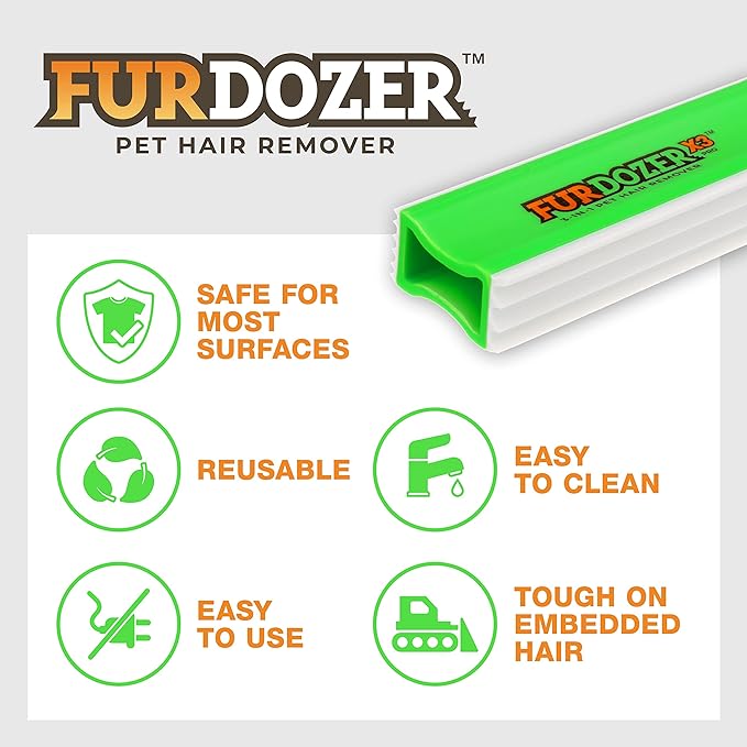 FurDozer X3 MEGA Pet Hair Remover & Auto Detailing Tool - Cat & Dog Hair Remover for Carpets, Car Interiors, Couches, Bedding, & Pet Furniture - Reusable Pet Hair Removal Tool for Dog Fur & Lint, 10"