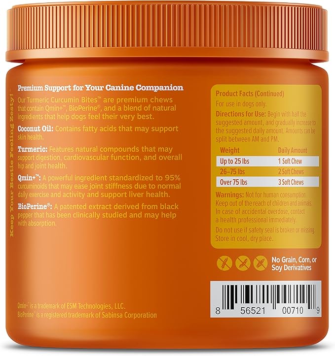 Zesty Paws Turmeric Curcumin for Dogs - for Hip & Joint Mobility Supports Canine Digestive Cardiovascular & Liver Health - Coconut Oil for Skin Health with 95% Curcuminoids + BioPerine Duck, 90 Count