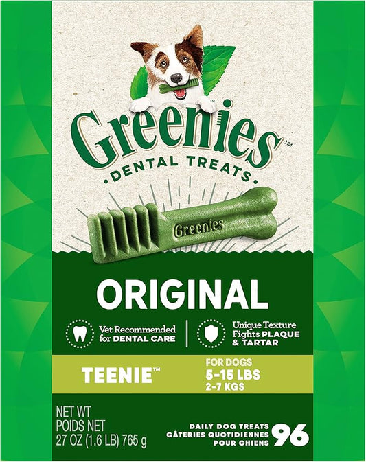 Greenies Original Teenie Natural Dental Care Dog Treats, 27 oz. Pack (96 Treats)