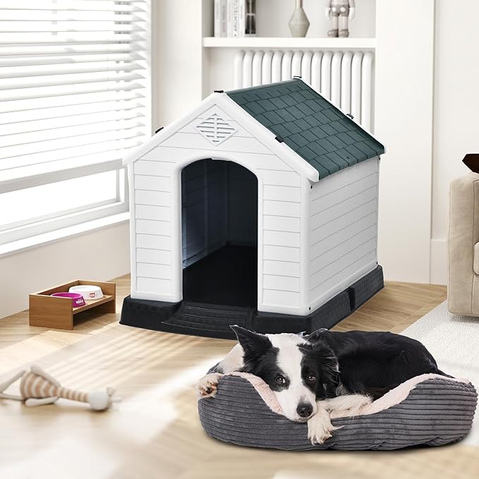 DWVO Spacious and Durable Dog House for Small to Medium Dogs, Indoor & Outdoor Use, Weather Resistant, Easy to Assemble (34.5''L*30.9''W*32''H, Gray)