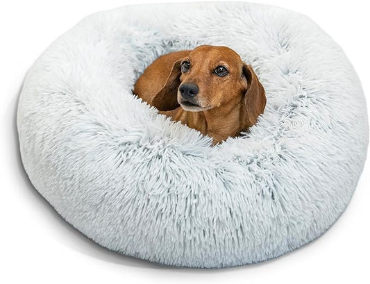 Best Friends by Sheri The Original Calming Donut Cat and Dog Bed in Shag Fur Frost, Small 23"