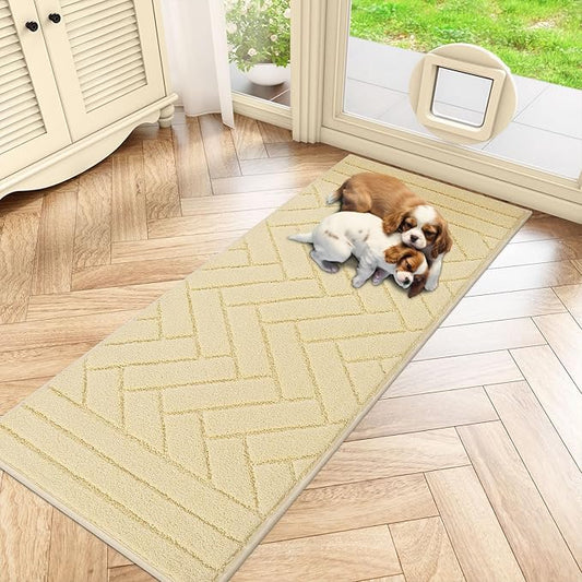 Tindbea Dog Mat for Muddy Paws,Absorbs Moisture Dirt Non-Slip Washable Mud Mat for Dogs,Soft Rubber Backing Front Inside Pet Rug for Entryway, Mud Dog Paws, Patio(20"x48",Beige)