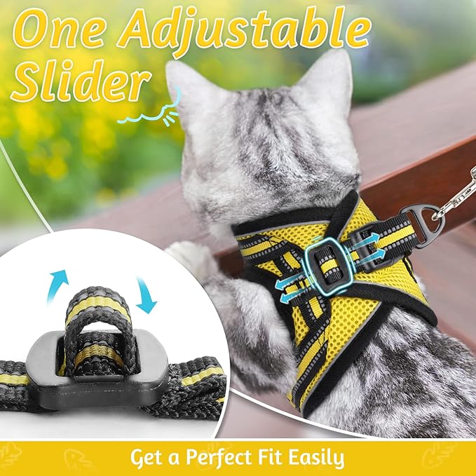 rabbitgoo Cat Harness and Leash Set for Walking Escape Proof, Adjustable Soft Kittens Vest with Reflective Strip for Cats, Comfortable Outdoor Vest, Bright Yellow, M